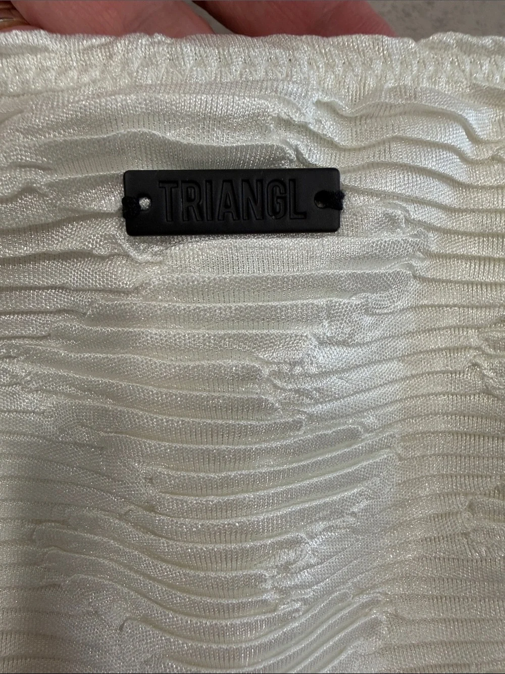 TRIANGLE SWIMWEAR BANDEAU WHITE RIBBED SHIMMER STRING BIKINI TOP SMALL/LOWER XS